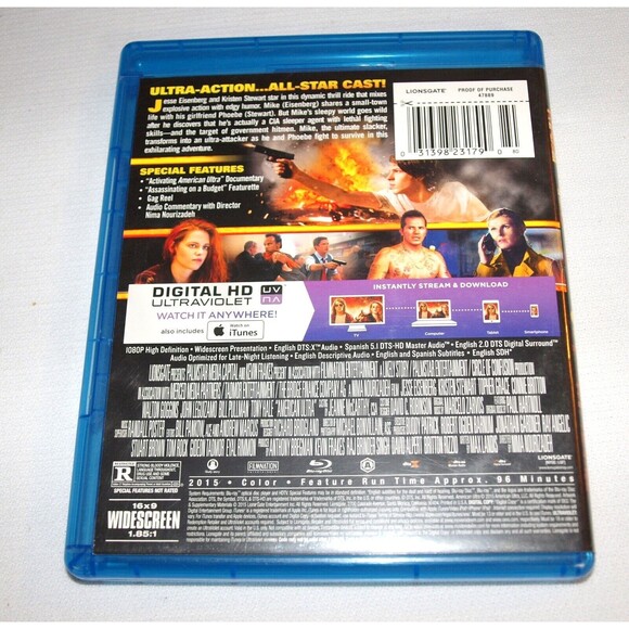 American Ultra Blue Ray & DVD Kristen Stewart Action Movie - Picture 3 of 3